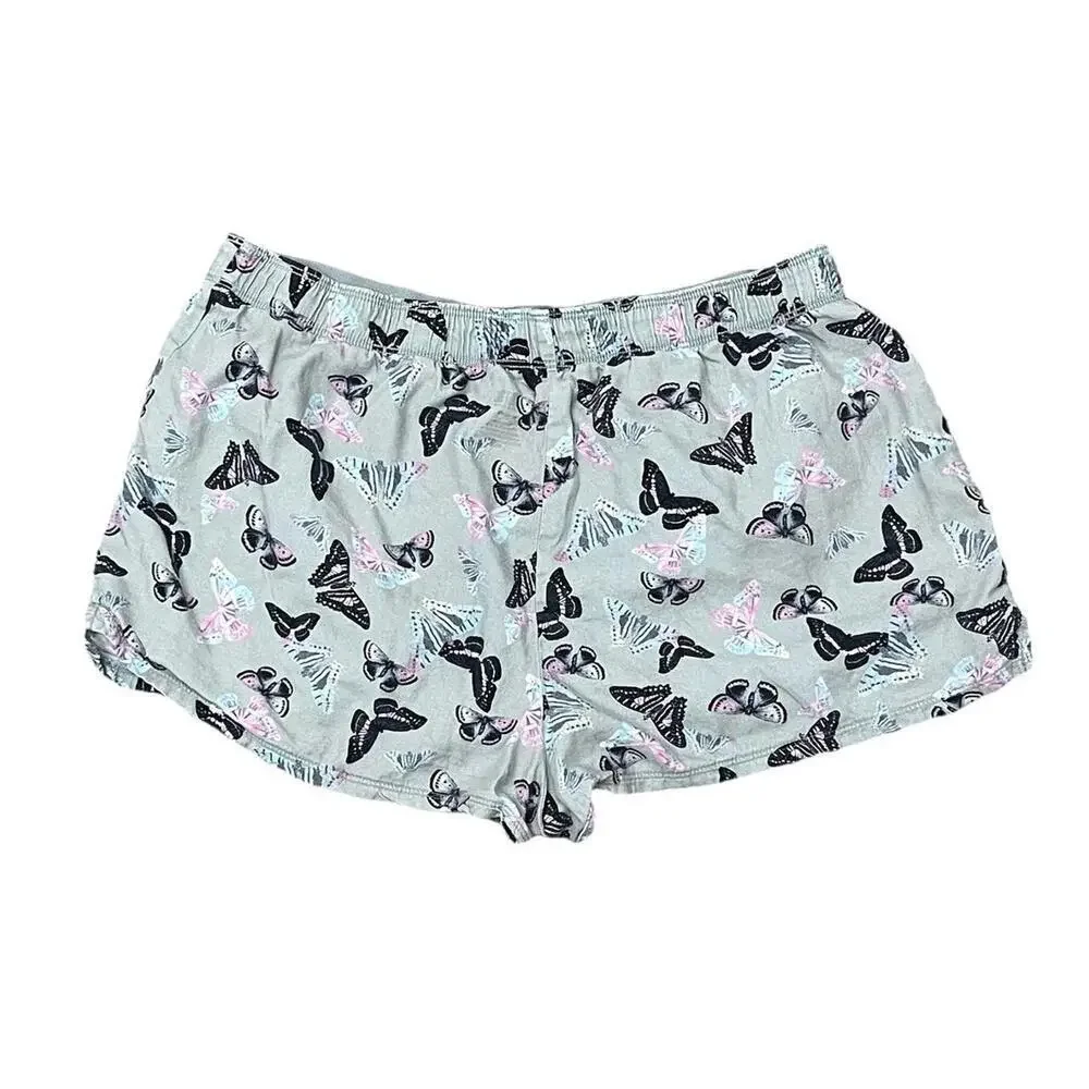 PINK Victoria’s Secret Butterfly Pajama Shorts Medium Low Rise Green Flip Waist
